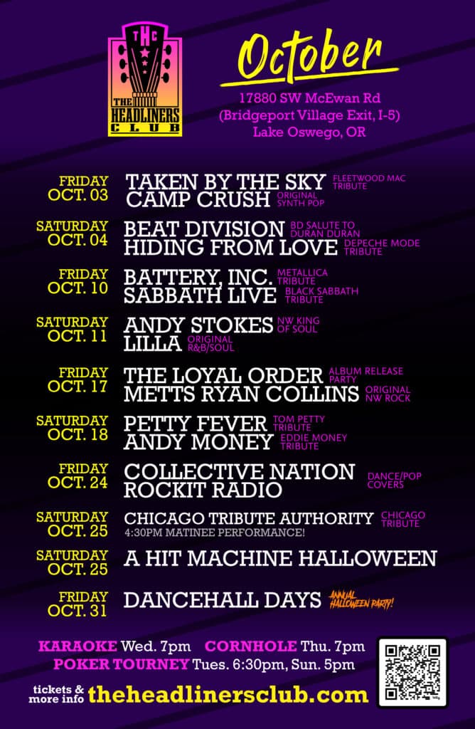 2025-10 HEADLINERS - October - 11X17 October Concerts at The Headliners Club